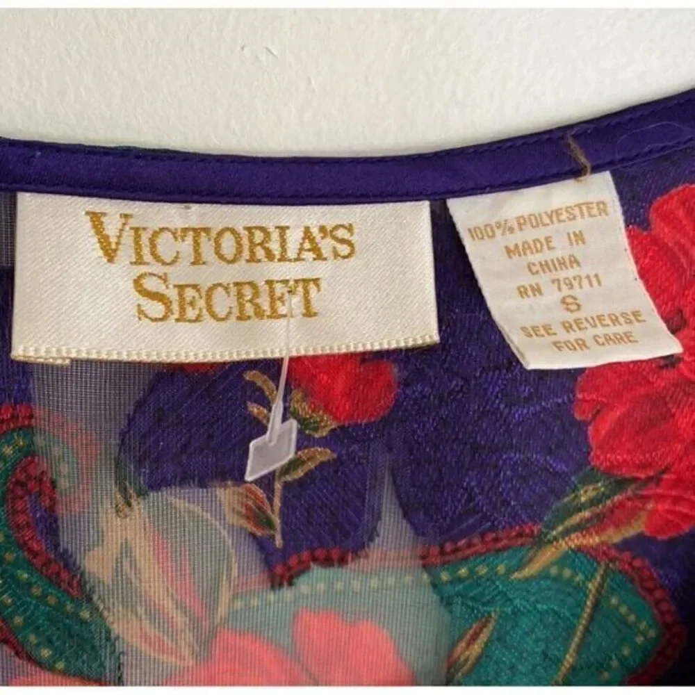 Vintage Gold Label Victoria Secret Small Satin Sheer Pajama Floral Button‎ Top